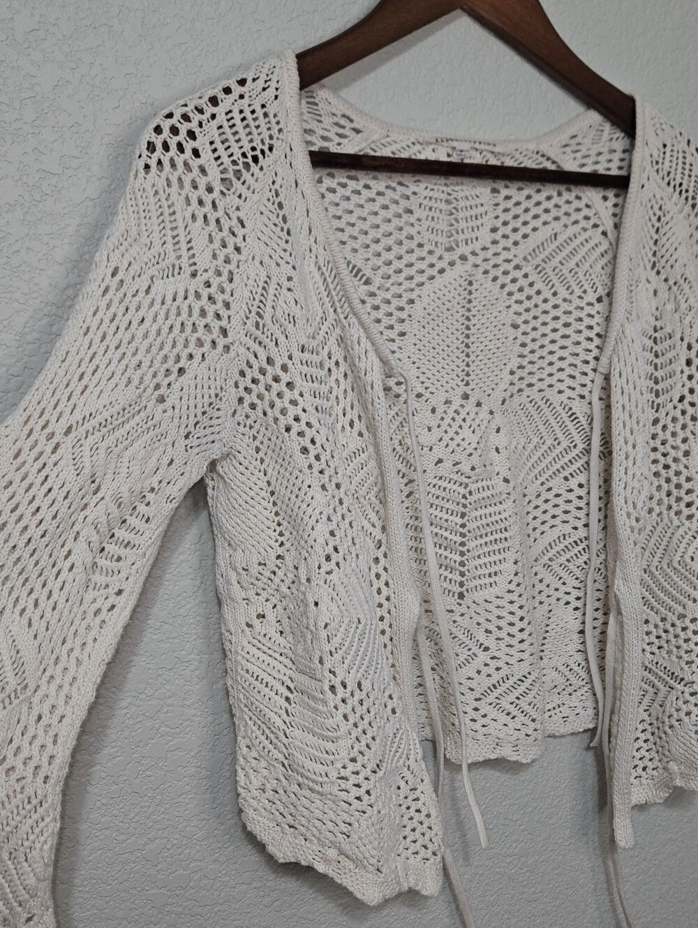 Celebrity Pink Cream Open-Knit Tie-Front Cardigan